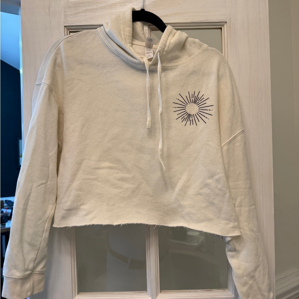 Cropped Cream Hoodie with Sunburst Graphic